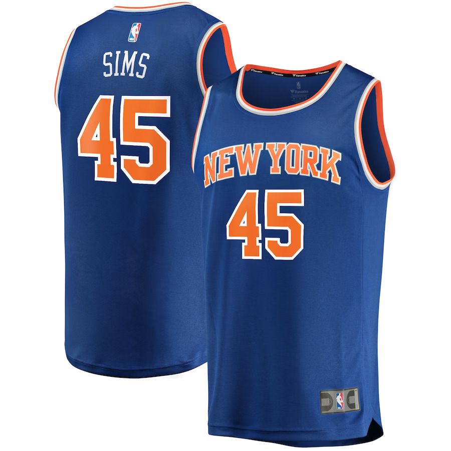 Men New York Knicks #45 Jericho Sims Fanatics Branded Blue Fast Break Replica NBA Jersey->new york knicks->NBA Jersey